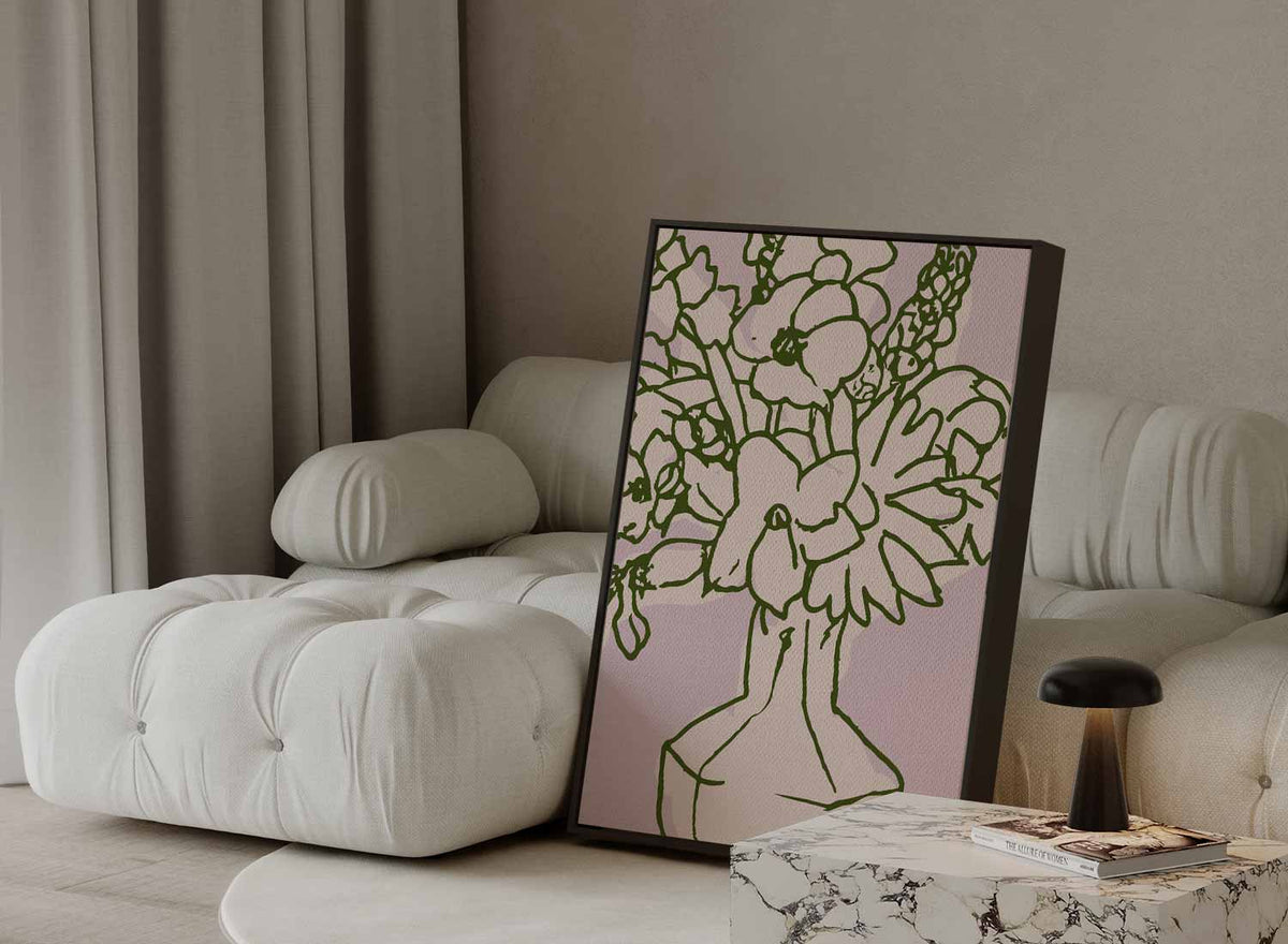 Bloemenpracht in Lijnkunst – plexiglas wanddecoratie in portret formaat