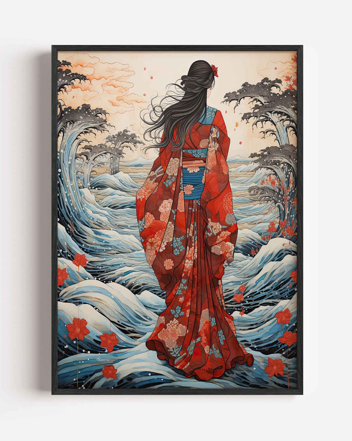 Vrouw in kimono – Aziatische portret poster als wanddecoratie