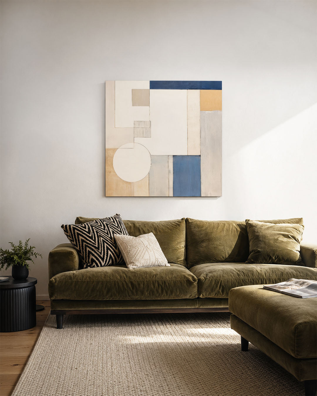 Geometrische vormen compositie kunstwerk – derde productweergave – dit werk toont een harmonieuze compositie van rechthoeken