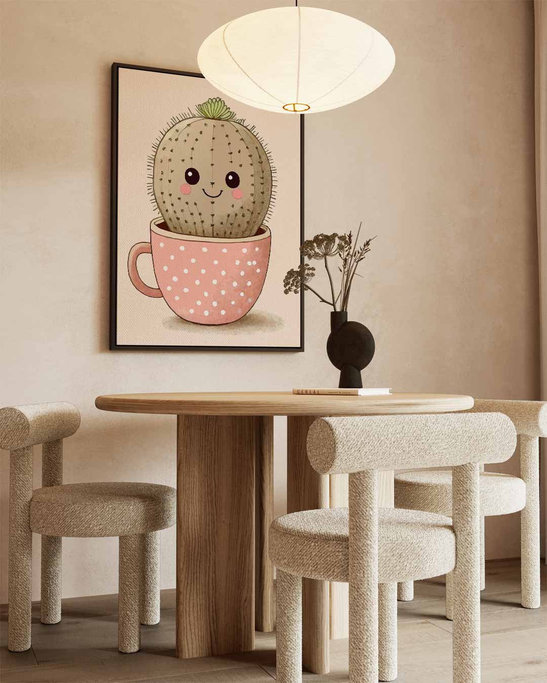 Vrolijke Cactus in Kopje – dibond wanddecoratie in staand formaat