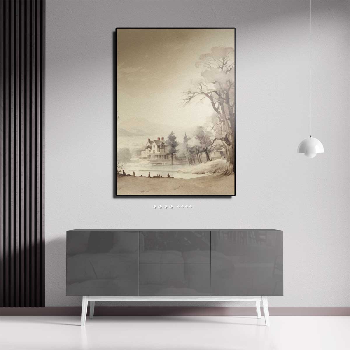 Rustiek Landschap met Landhuis – dibond kunstwerk als wanddecoratie