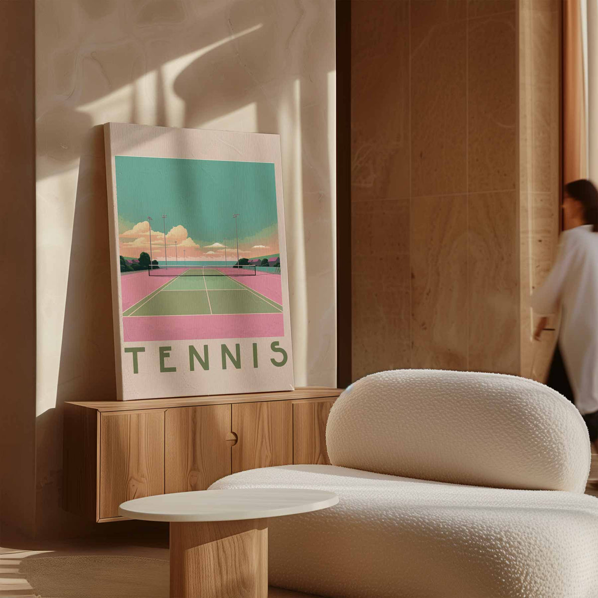 Kleurrijke Tennisbaan Zonsondergang – staand kunstwerk voor modern interieur