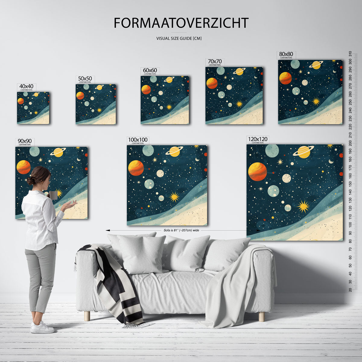 Planeten en sterren – vierkante muurposter voor de kinderkamer