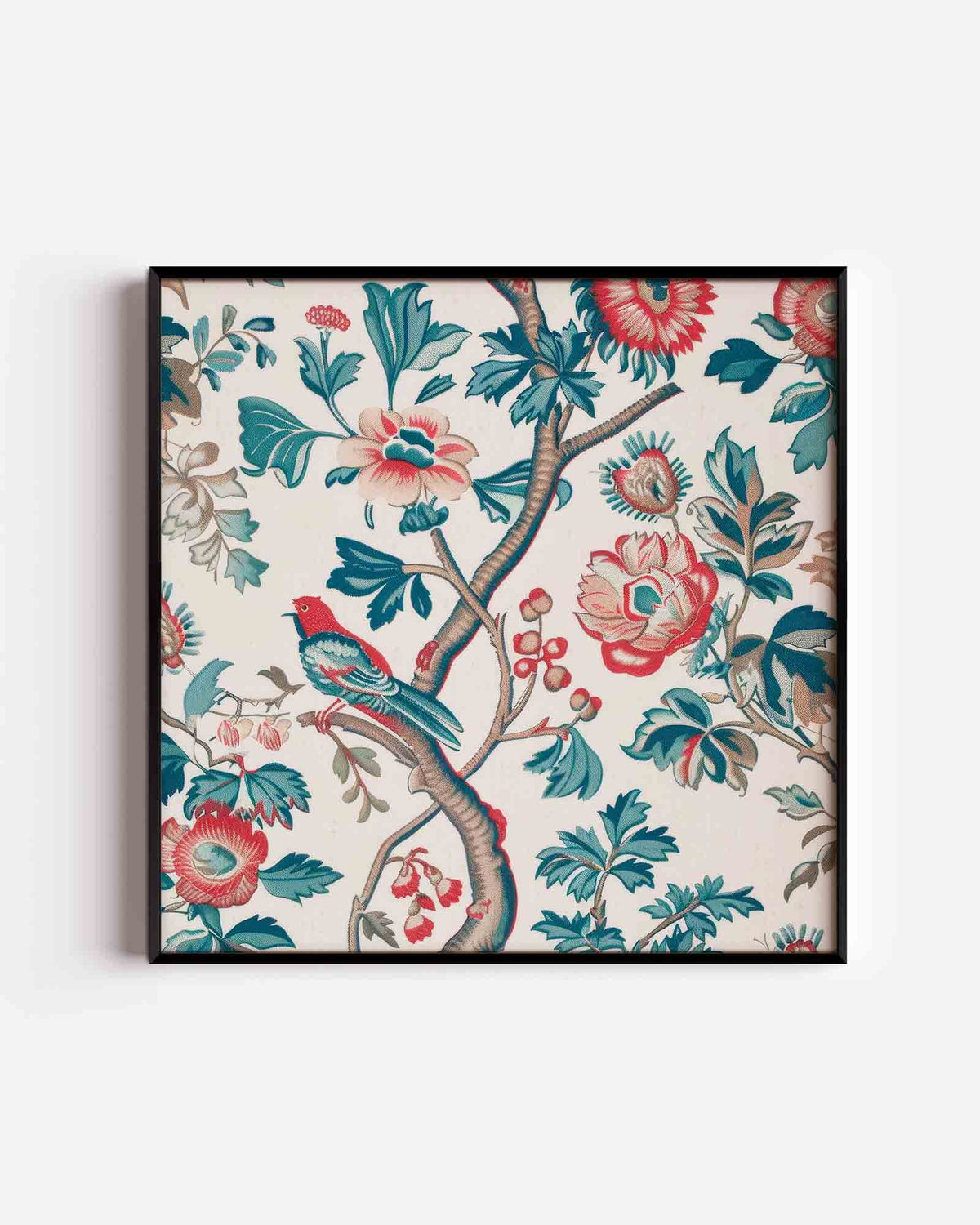 Vogel en bloemen – kleurrijke illustratie poster als wanddecoratie