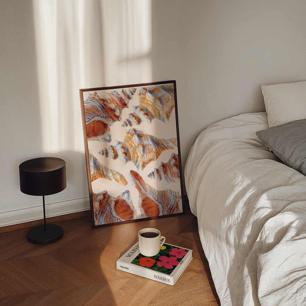 Paarse schelpen met stippen – staande zeedieren wanddecoratie van WallArtistic