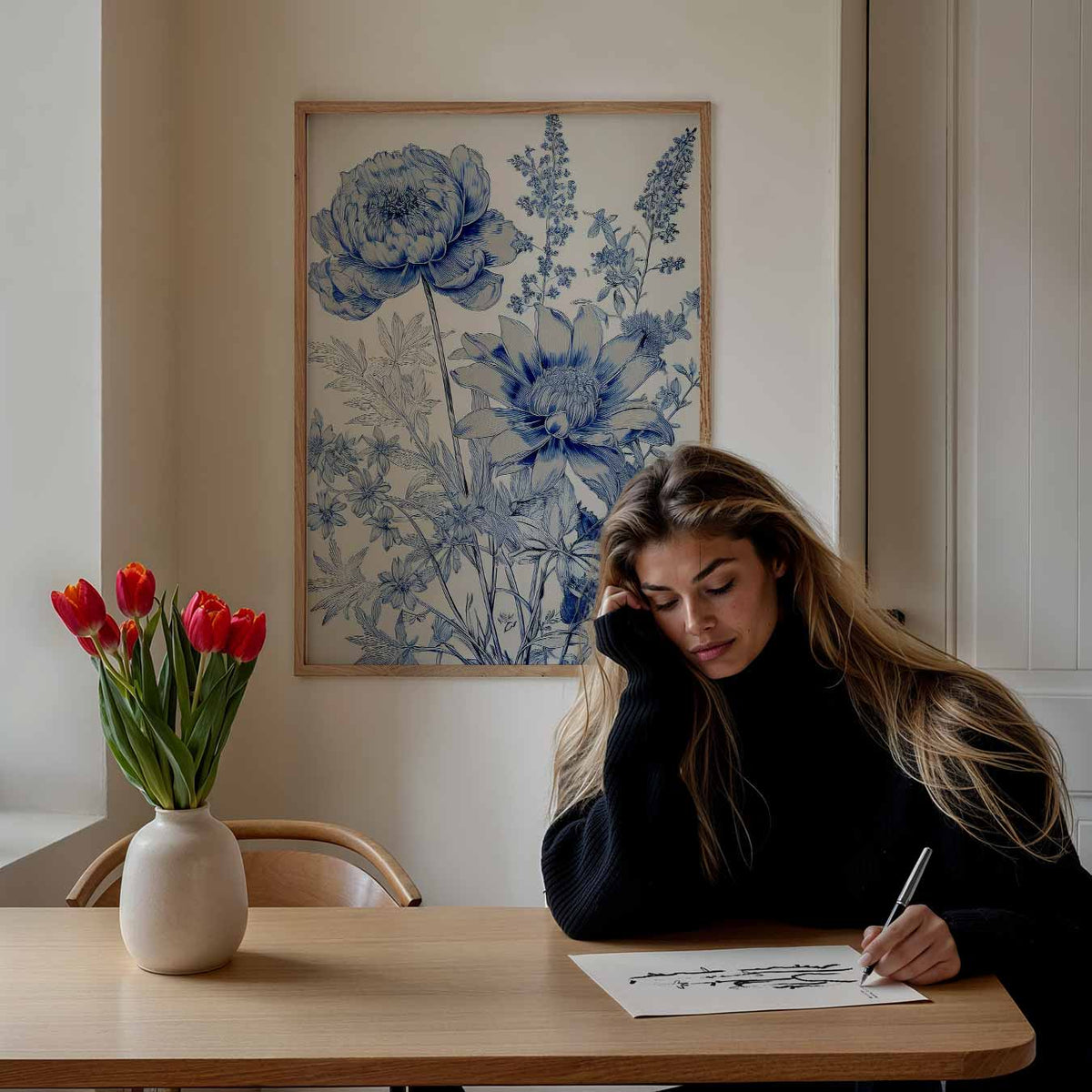 Blauwe Bloemenpracht – bloemen poster als moderne staande wanddecoratie