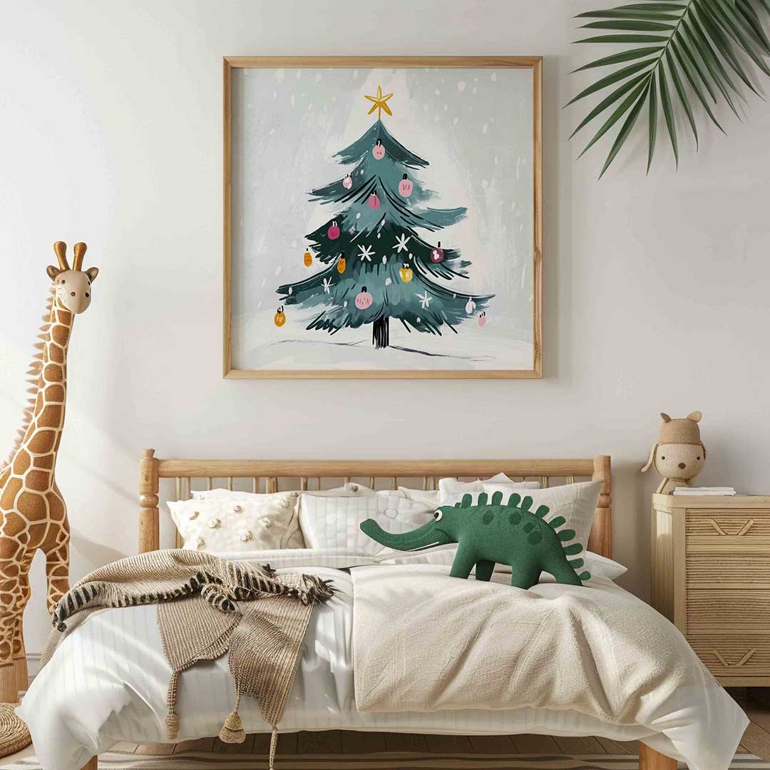 Kerstboom met versiering – vierkante kinderkamer wanddecoratie van WallArtistic