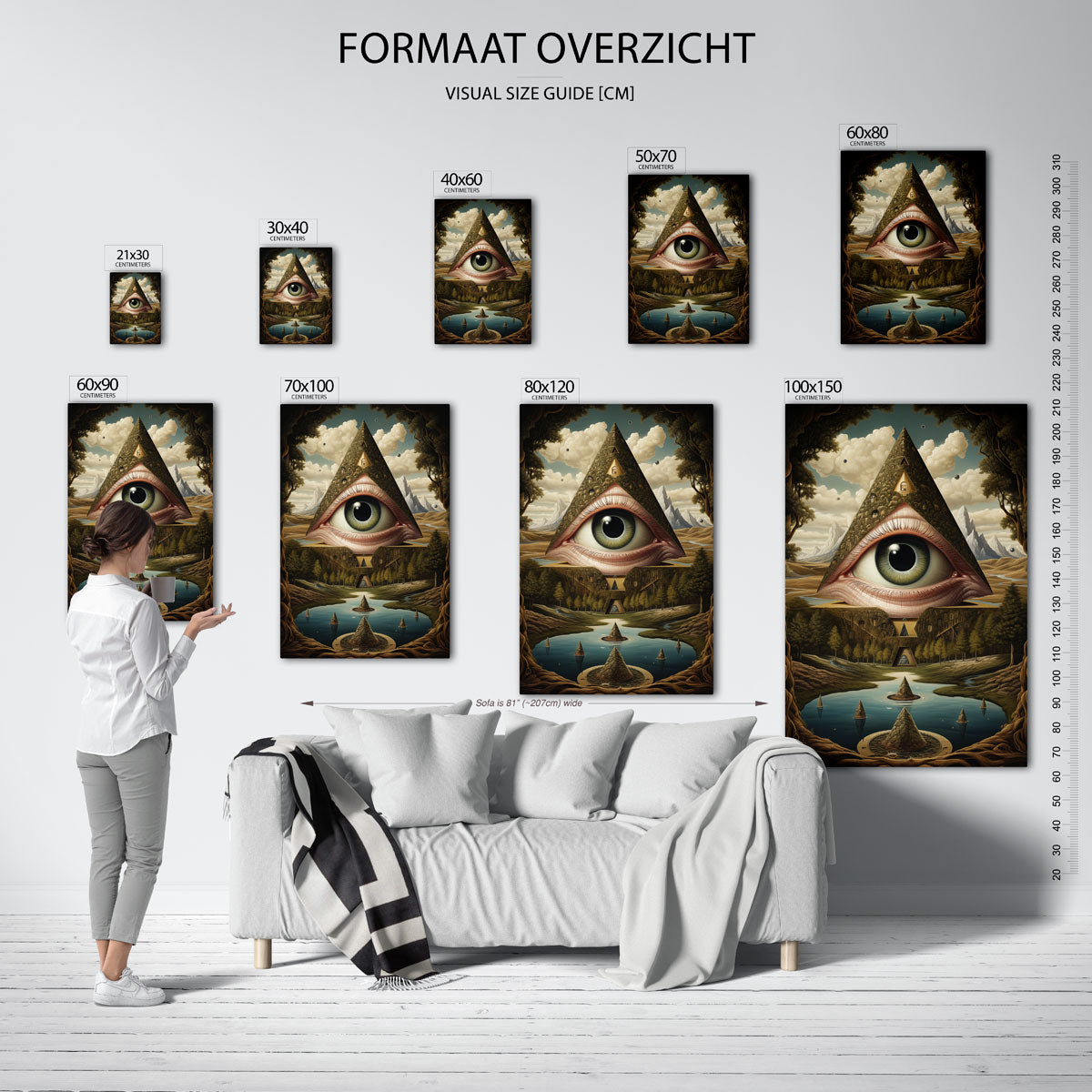 Oog in piramide – staande muurposter met surrealistische uitstraling