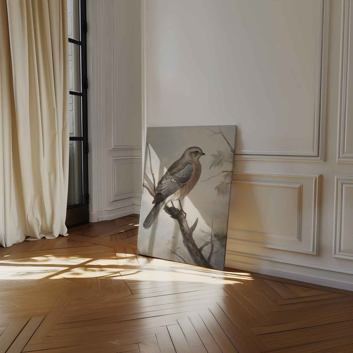 Vogelschilderij op tak – staand kunstwerk voor modern interieur