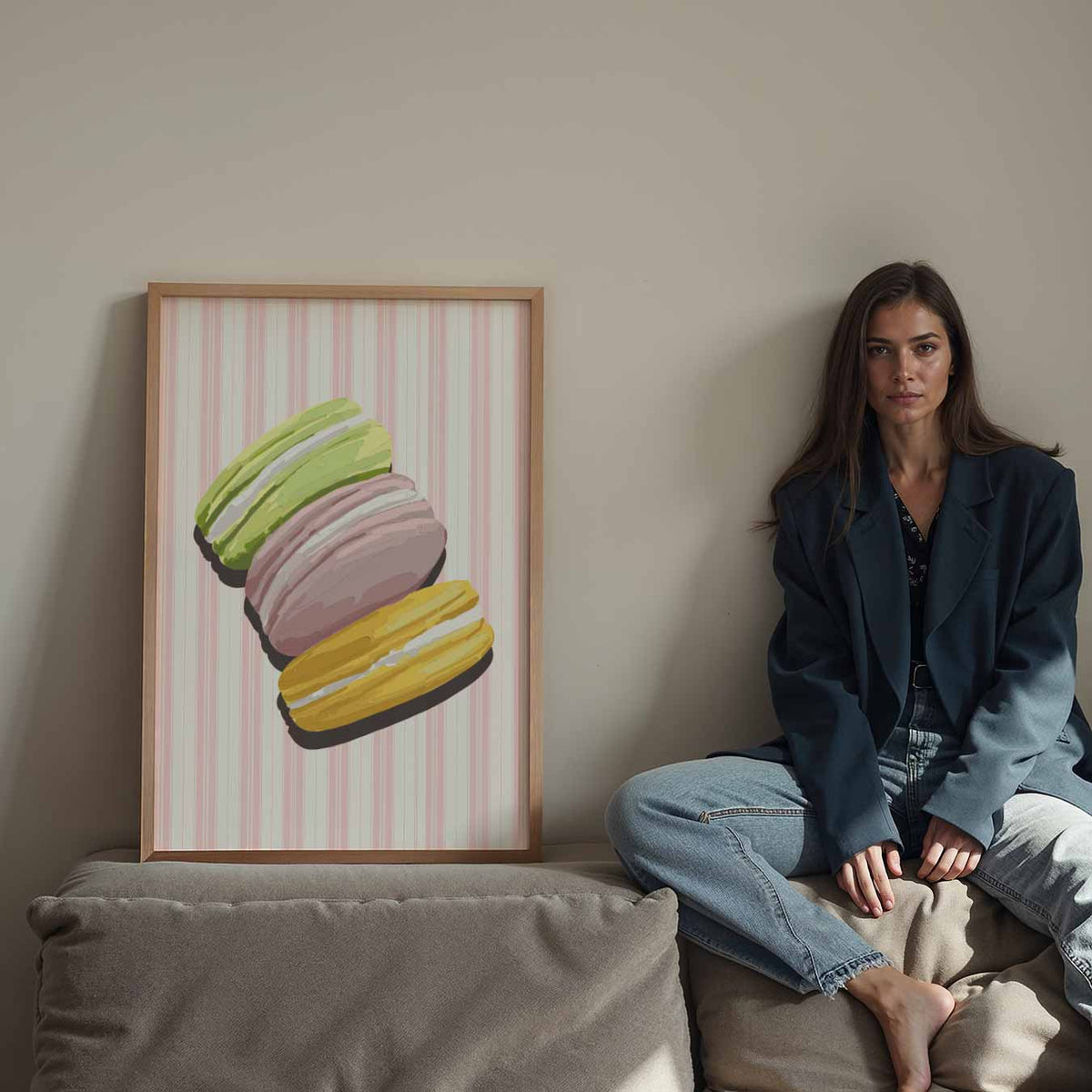 Kleurrijke Macaron Sfeerposter – staande keuken wanddecoratie van WallArtistic
