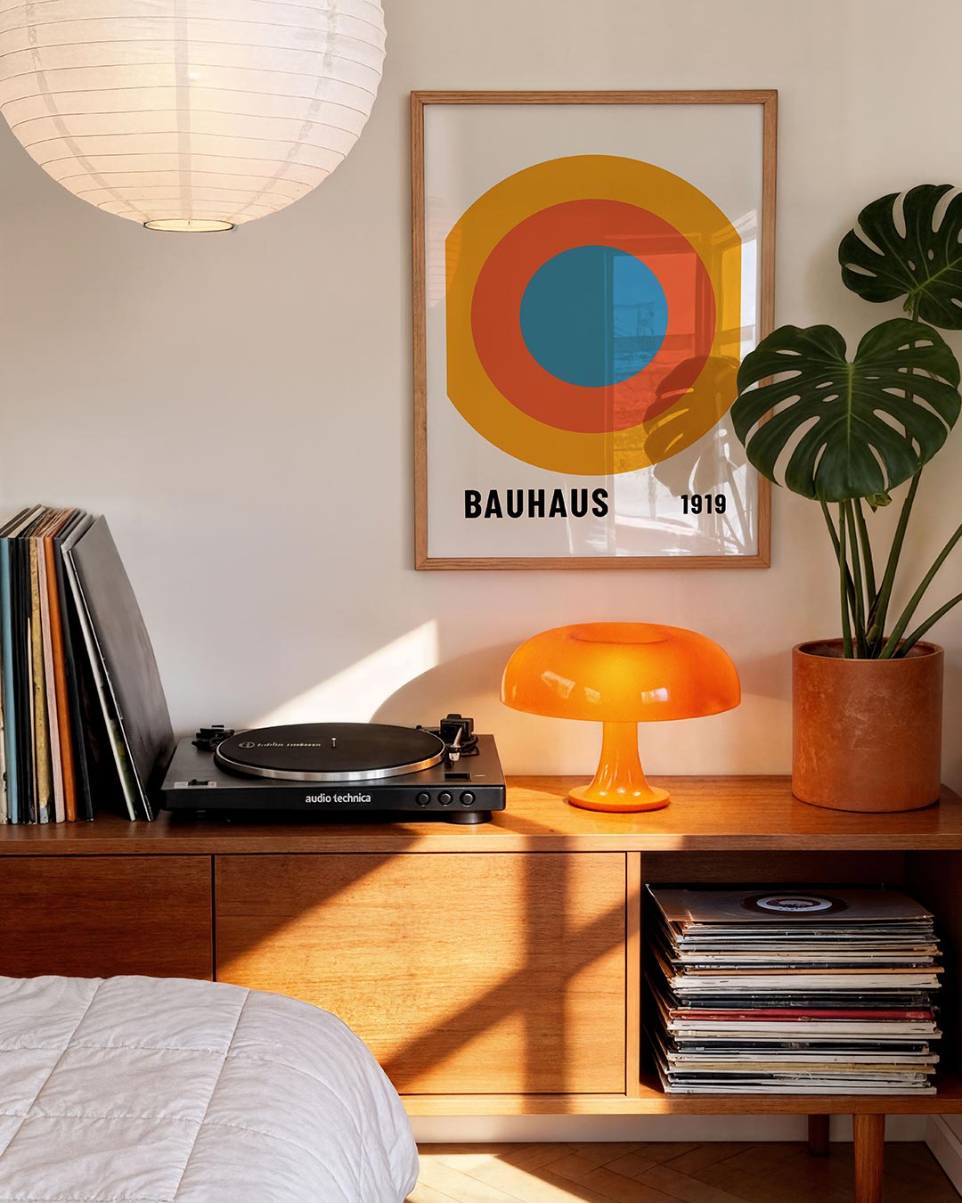 Cirkelvormen en kleur – moderne Bauhaus wandkunst als poster