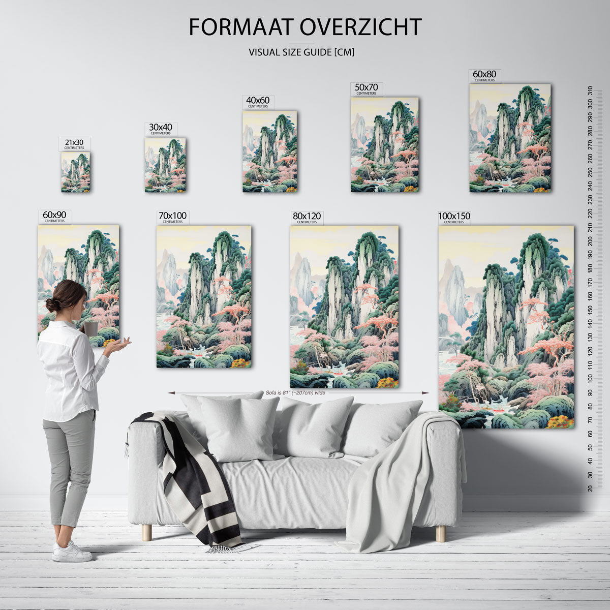 Bergen en bomen – staande muurposter met kunst en design