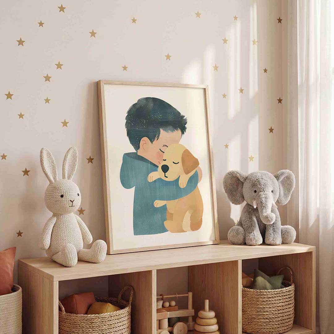 Kind met hond – staande kinderkamer wanddecoratie van WallArtistic