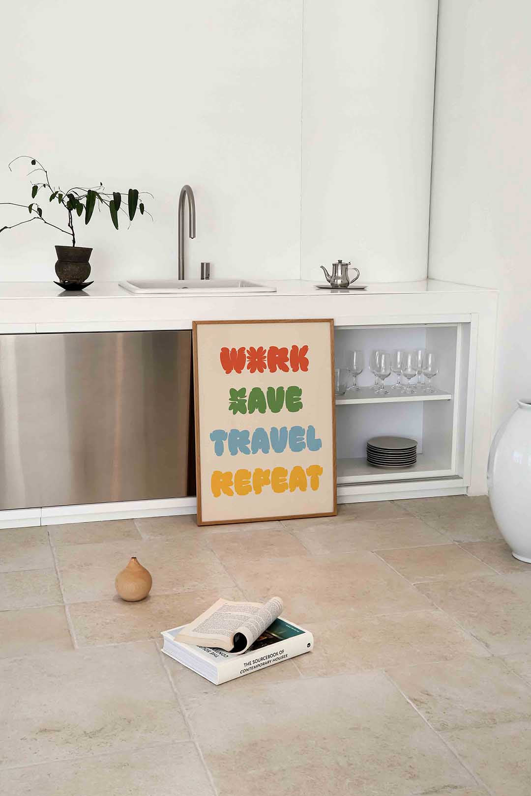 Work save travel repeat – culinaire wandkunst als portret poster