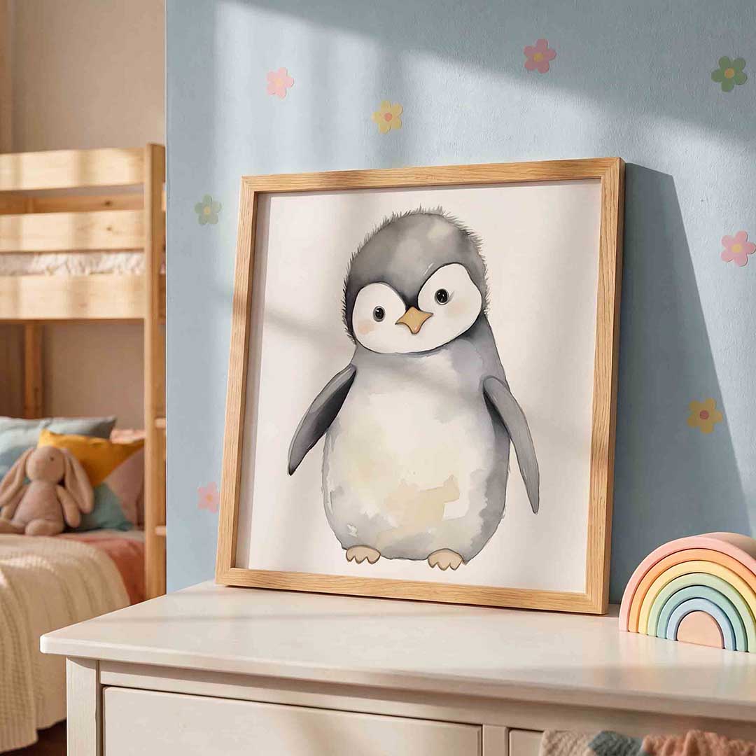 Schattige pinguïn – speelse wandkunst als vierkante kinderposter