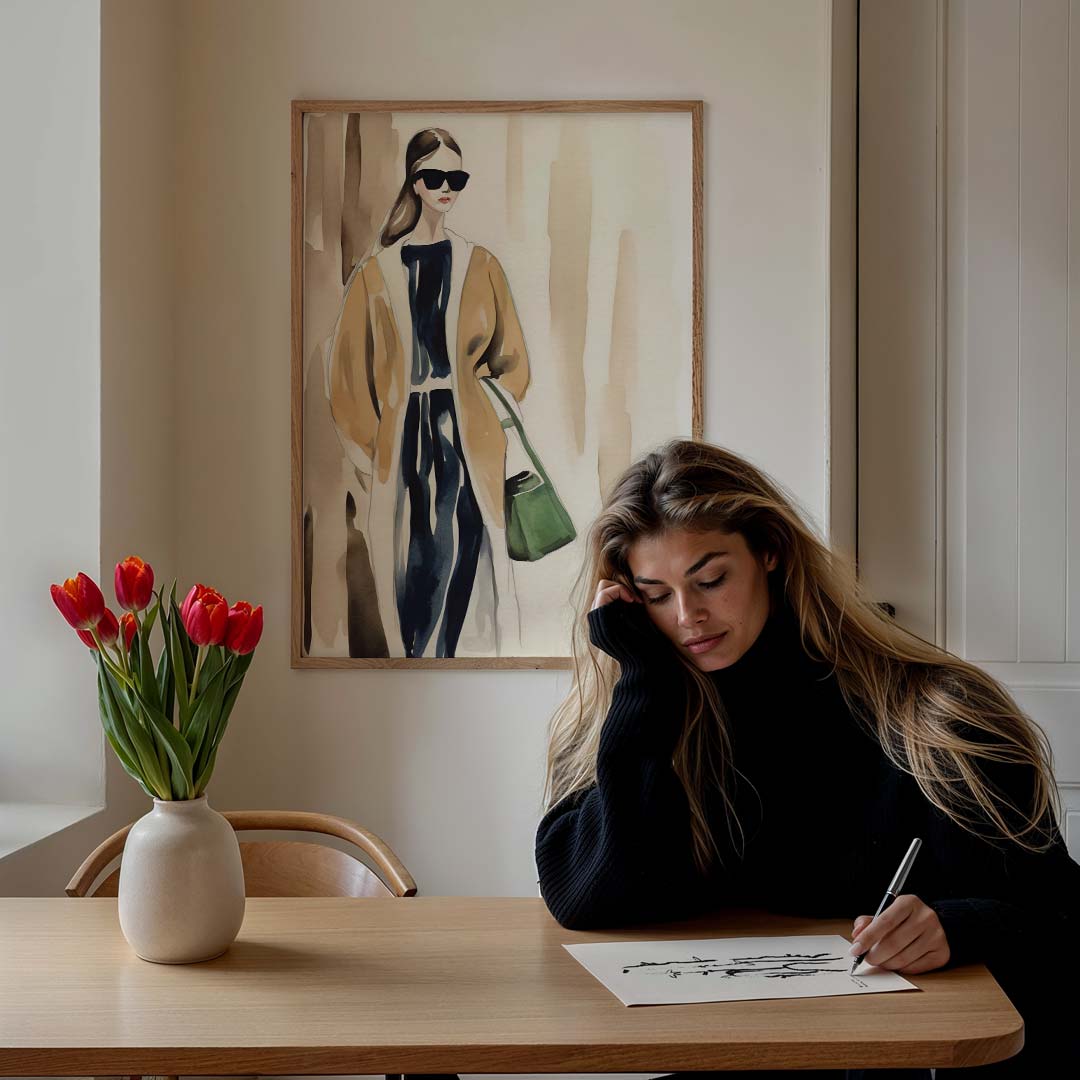 Chic Mode Illustratie – staande vrouwelijke wanddecoratie van WallArtistic