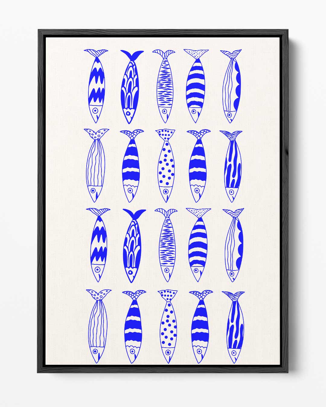 Abstract Vissenpatroon in Blauw – portret kunstwerk als wanddecoratie