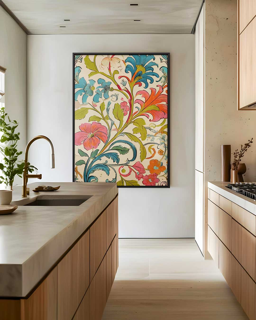 Bloemrijk Fantasiepatroon – dibond wanddecoratie in staand formaat