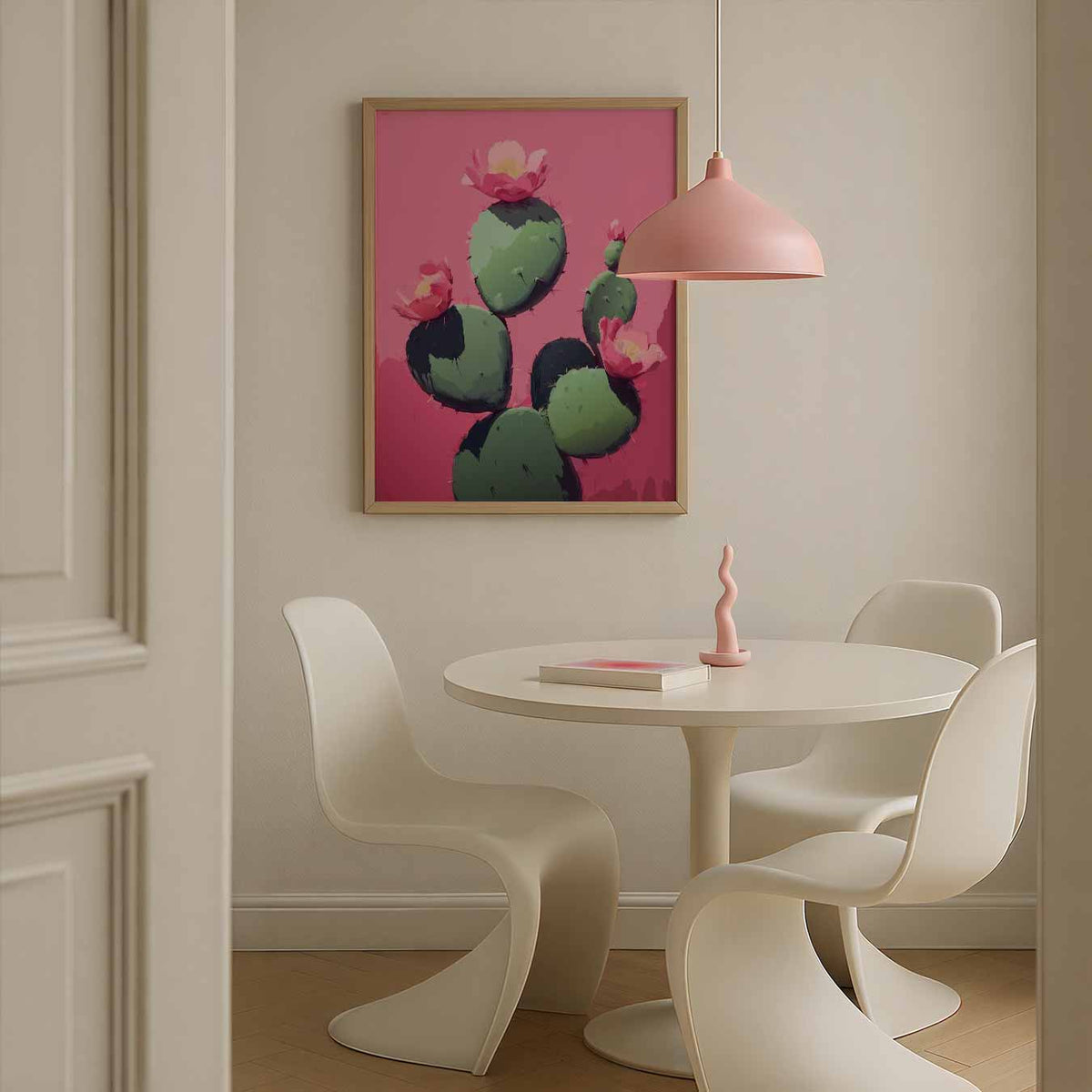 Bloeiende Cactus op Roze Achtergrond – staande paas wanddecoratie van WallArtistic