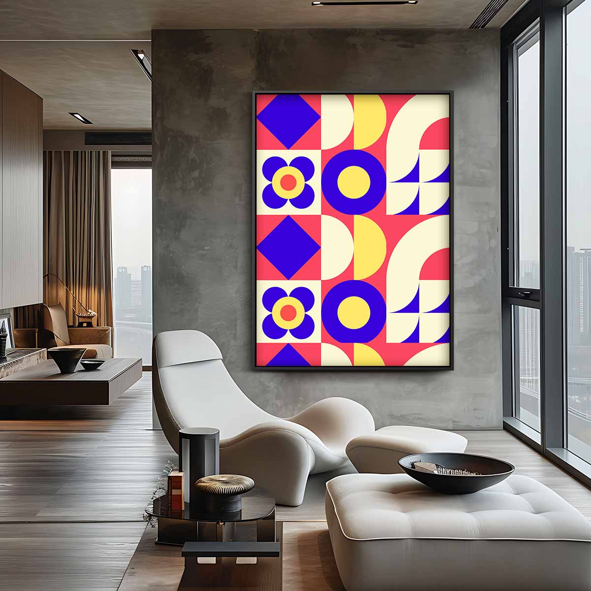 Retro Geometrische Print – canvas wanddecoratie in portret formaat