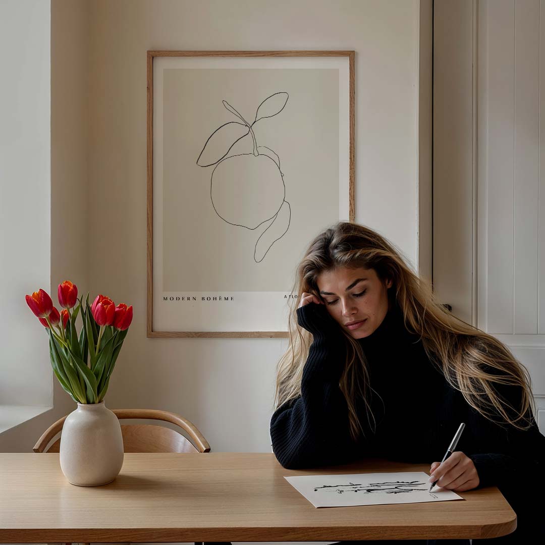 Moderne Boho Lijntekening – staande muurposter met boheme uitstraling