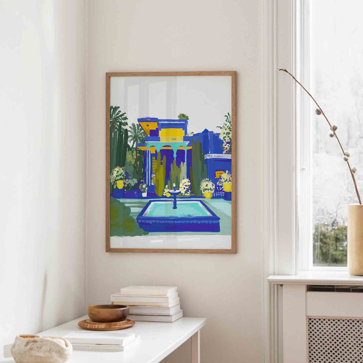 Tuin met fontein – staande hedendaagse wanddecoratie van WallArtistic