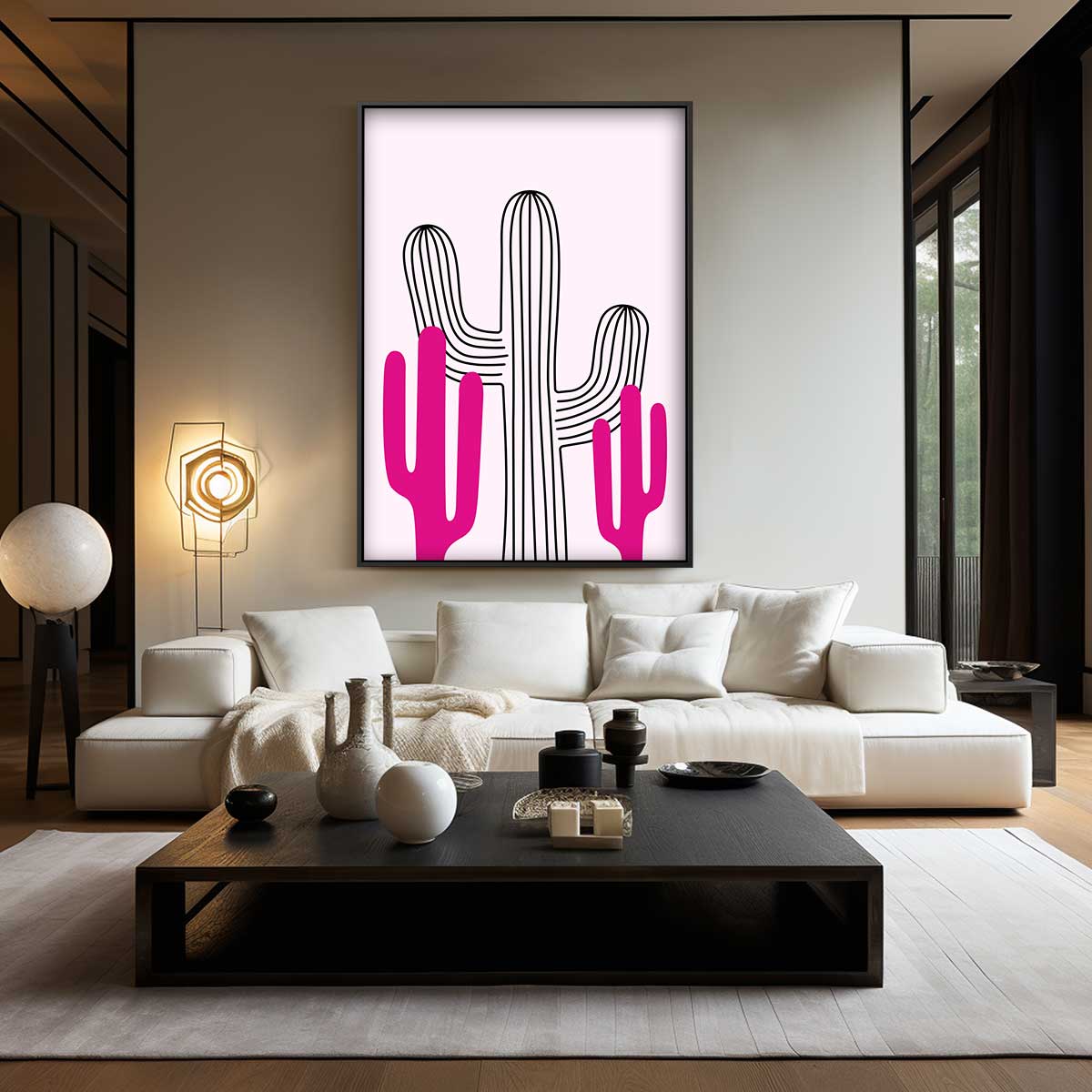 Vrolijke Cactussen in Roze – dibond wanddecoratie in staand formaat