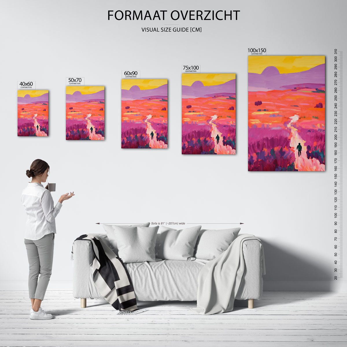 Kleurrijke landschap wandeling – staande wanddecoratie van WallArtistic