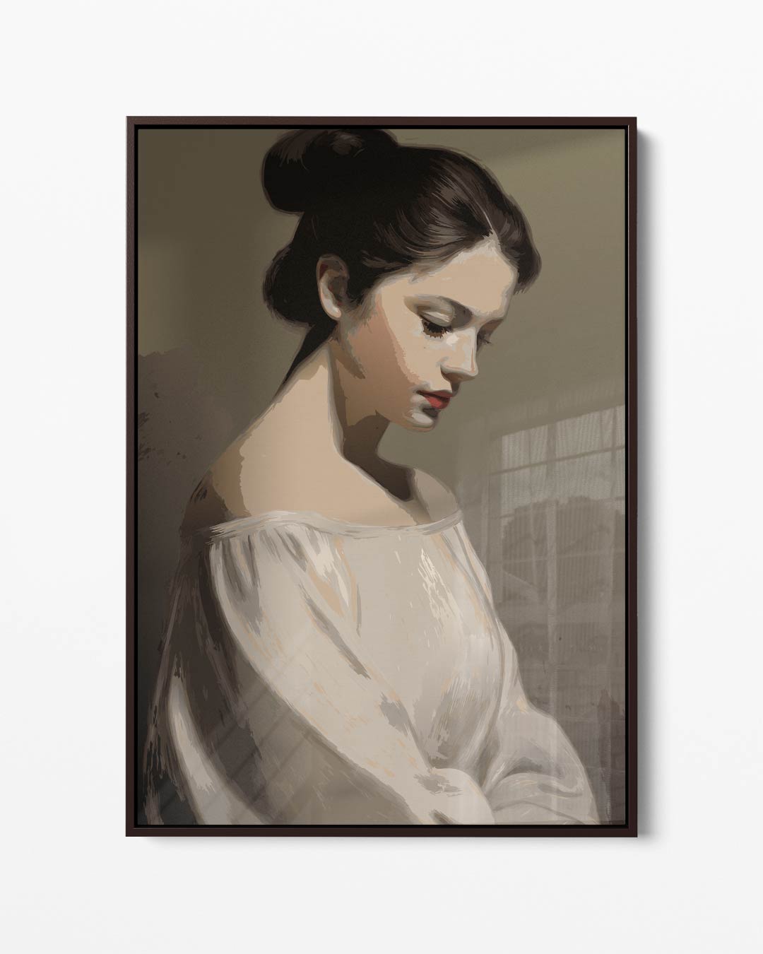 Elegante Dromerigheid – portret kunstwerk als wanddecoratie