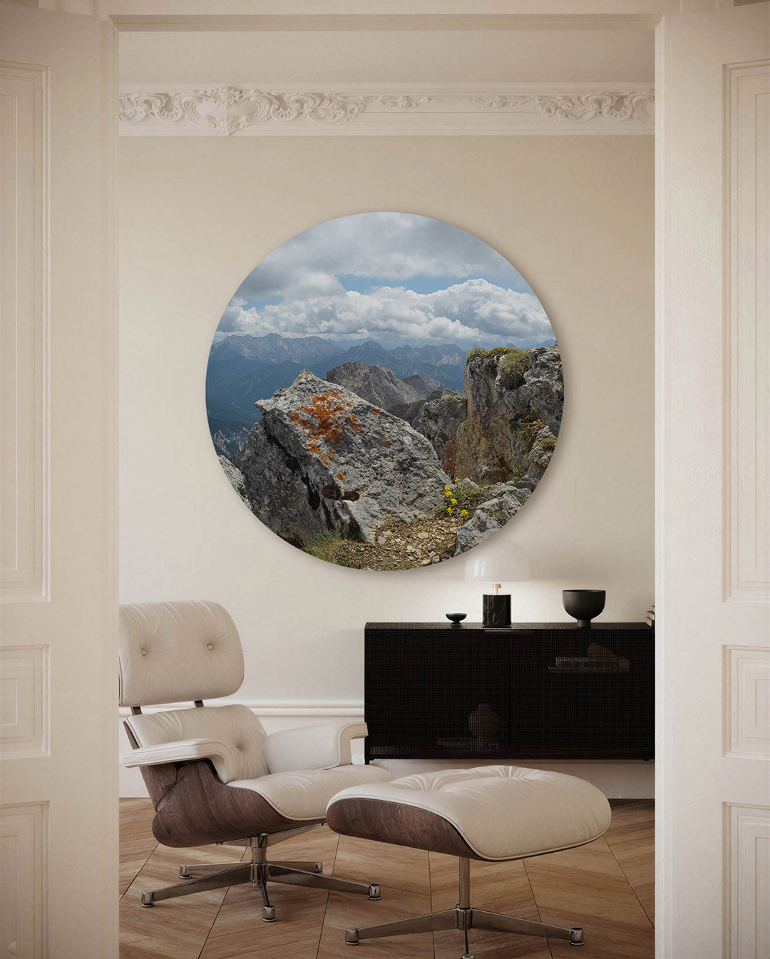 Berglandschap met rotsen – fotografische muurcirkel voor aan de muur