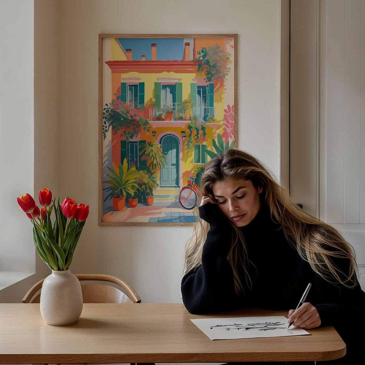 Zonnige Mediterrane Huis – Popart poster als moderne urban wanddecoratie