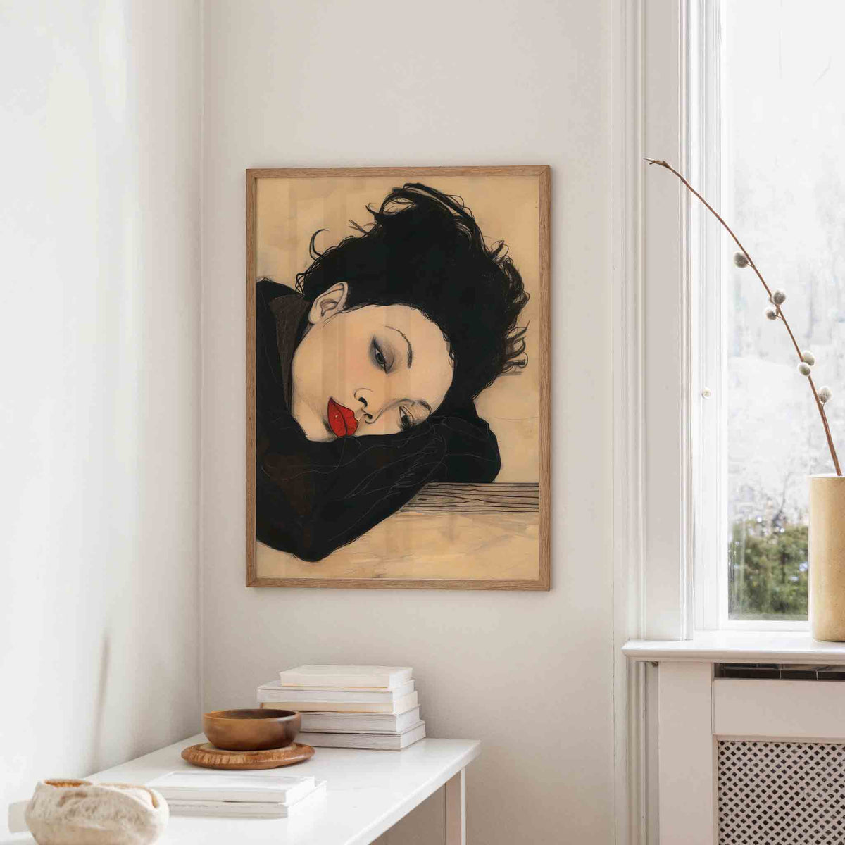 Vrouw met rode lippen – staande hedendaagse wanddecoratie van WallArtistic