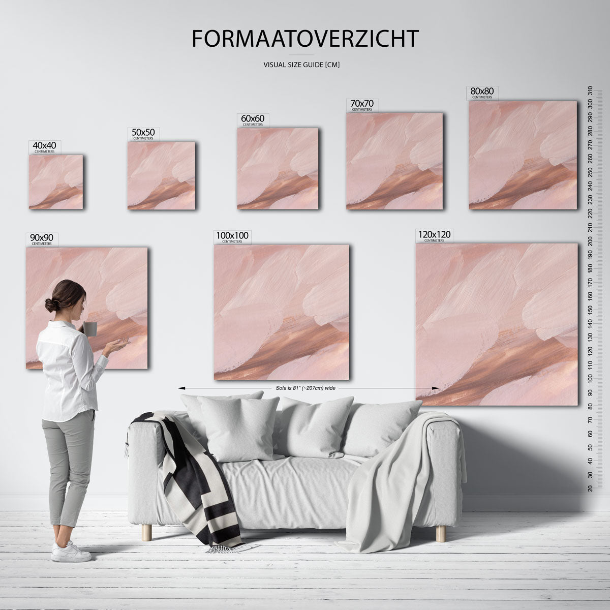 Abstracte roze penseelstreken – vierkante muurposter met artistieke uitstraling