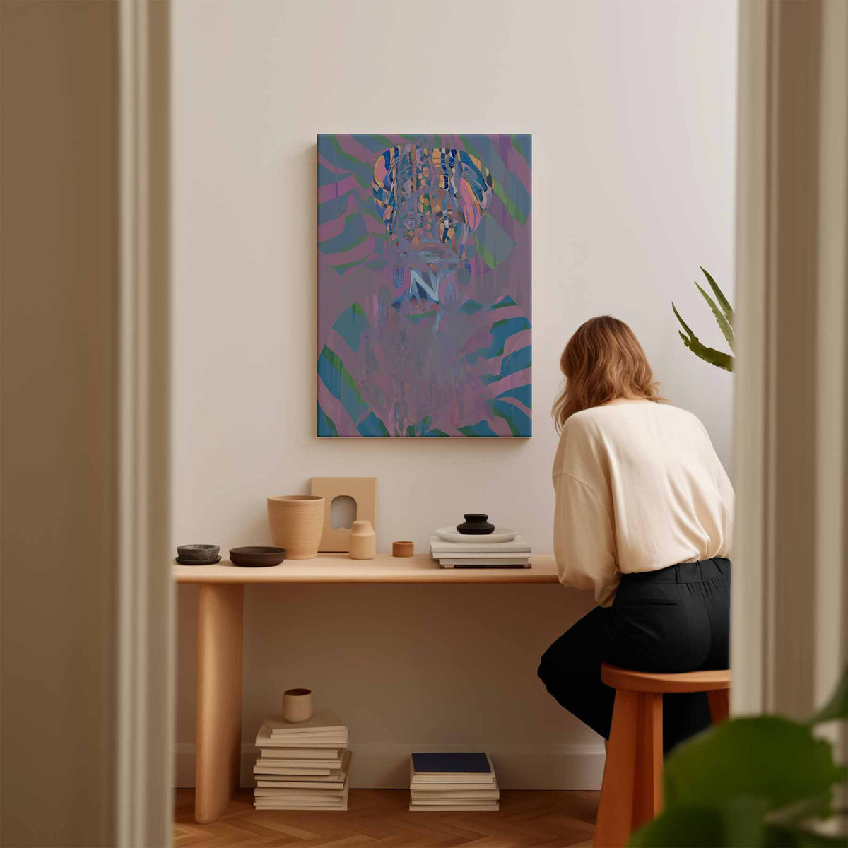 Kleurrijke Harmonie: Mystieke Portret – plexiglas kunstwerk als wanddecoratie