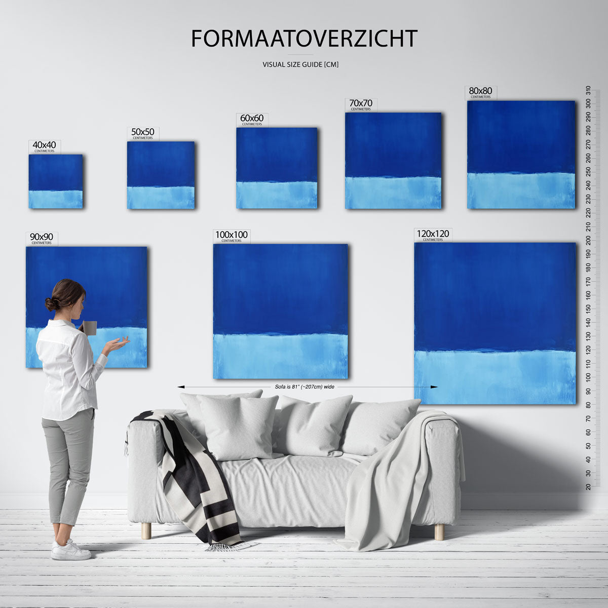 Blauwe abstracte – vierkante muurposter met kleurrijke vormen
