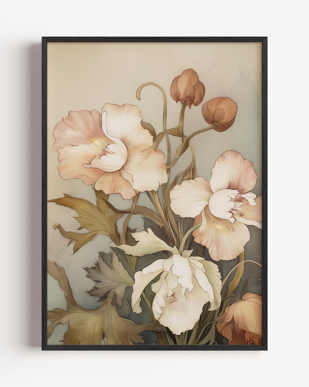Romantische bloemenillustratie – bloemen portret poster als wanddecoratie