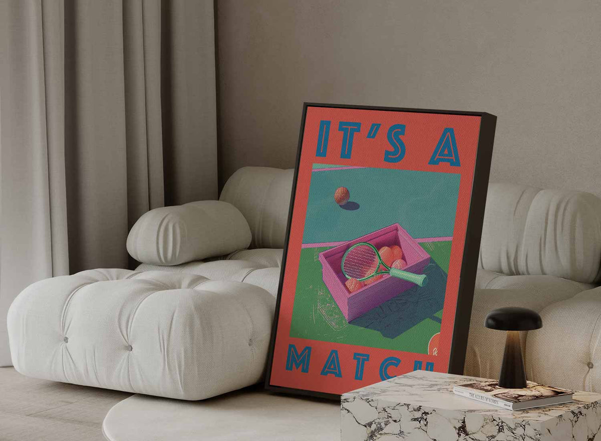 Speelse Tennisdisplay – dibond kunstwerk als wanddecoratie