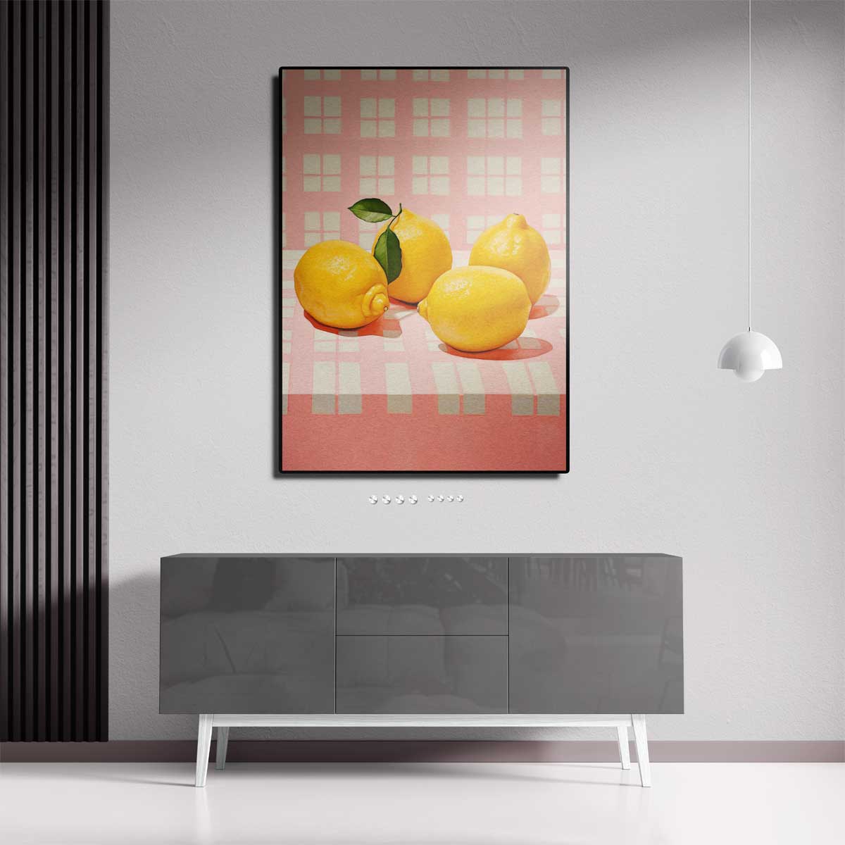 Sprankelende Citroenen op Roze – canvas kunstwerk als wanddecoratie