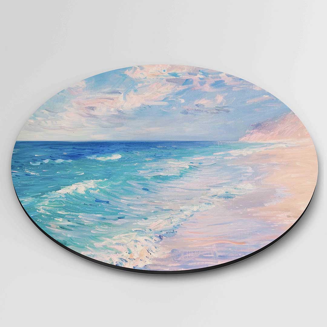 Zee en strand – ronde textuur wanddecoratie van WallArtistic