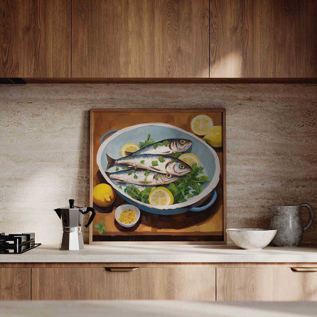 Vis met citroen – culinaire wandkunst als vierkante poster