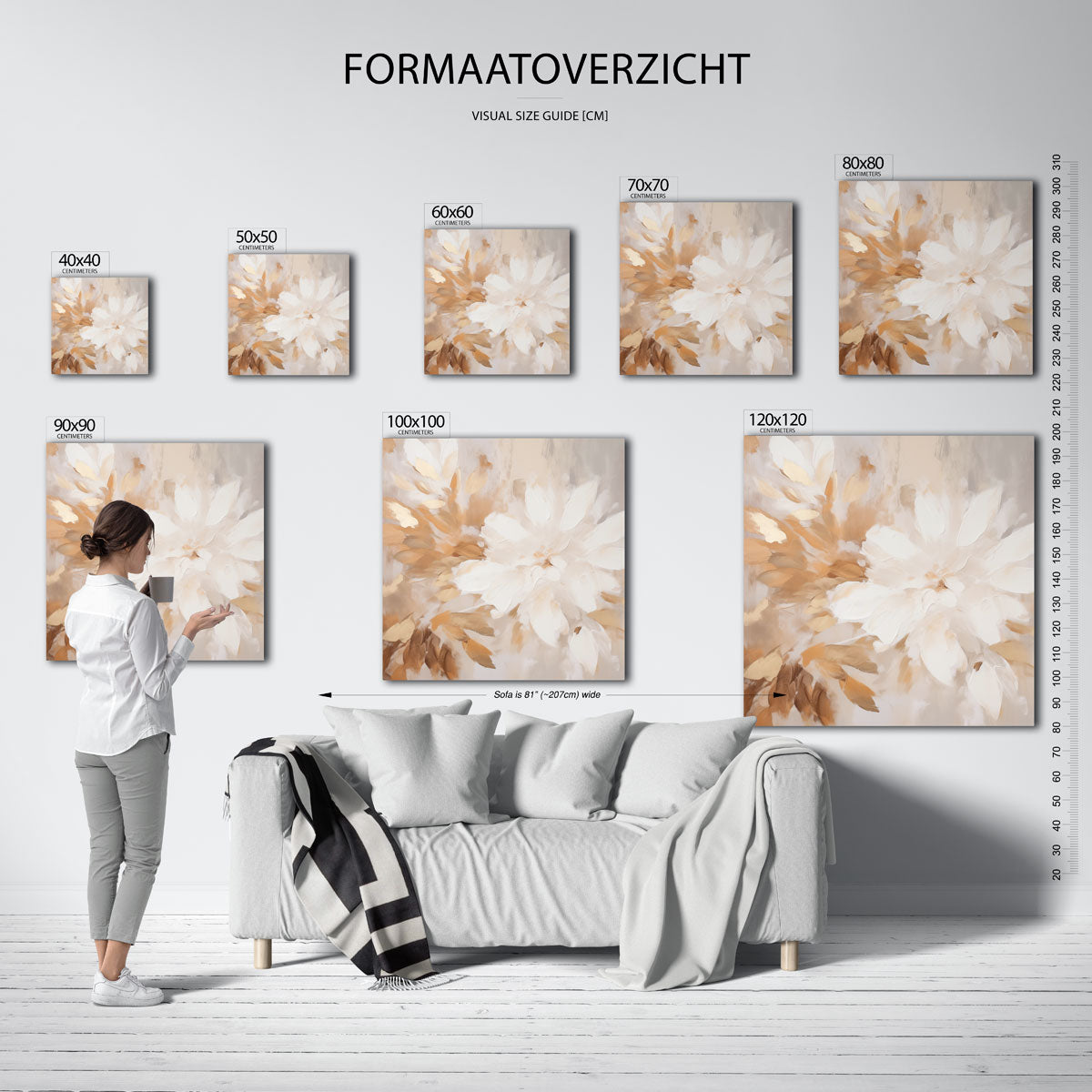 Bloem en bladeren – vierkante muurposter met abstracte vormen