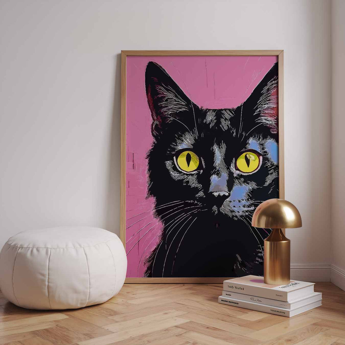 Stijlvolle Kattenposter met Roze Achtergrond – dieren poster in staand formaat