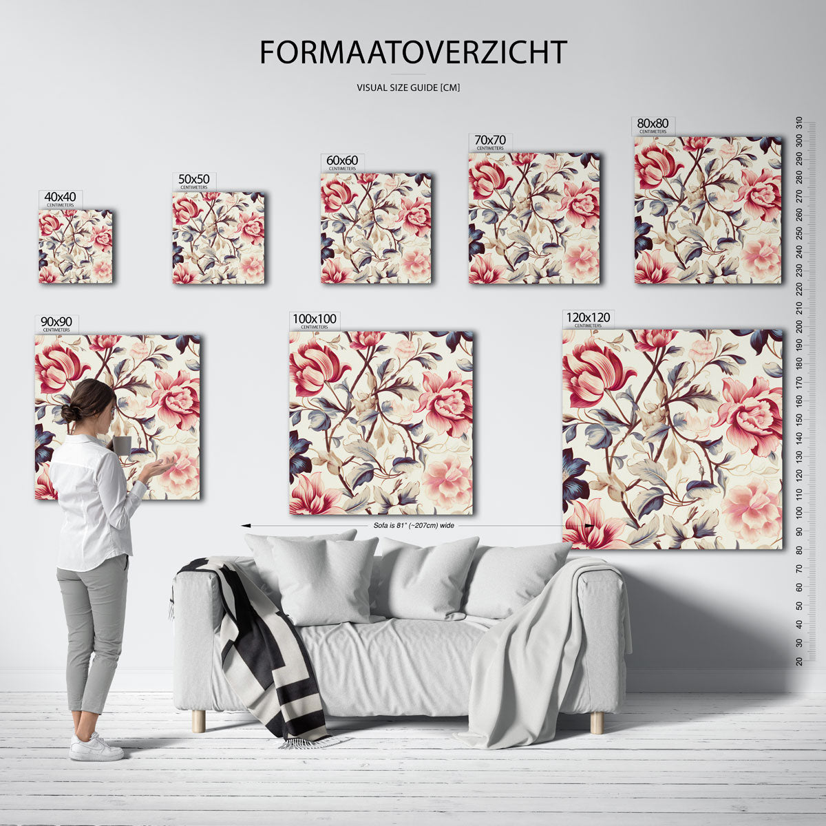 Bloemen en bladeren – vierkante muurposter met vintage uitstraling