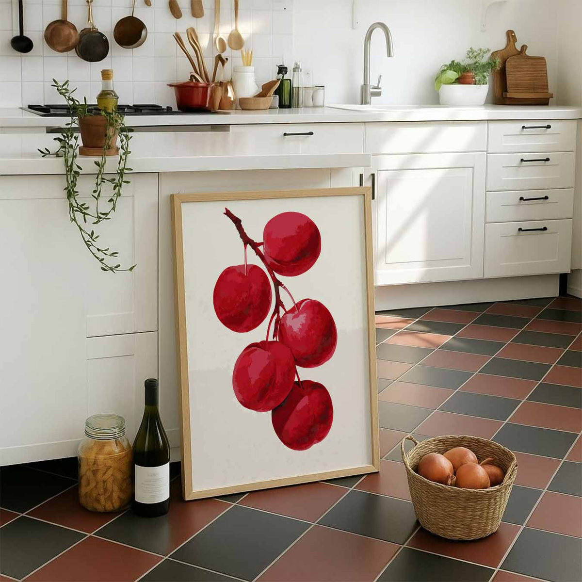 Elegante Rode Vruchten – staande muurposter voor keuken of eethoek