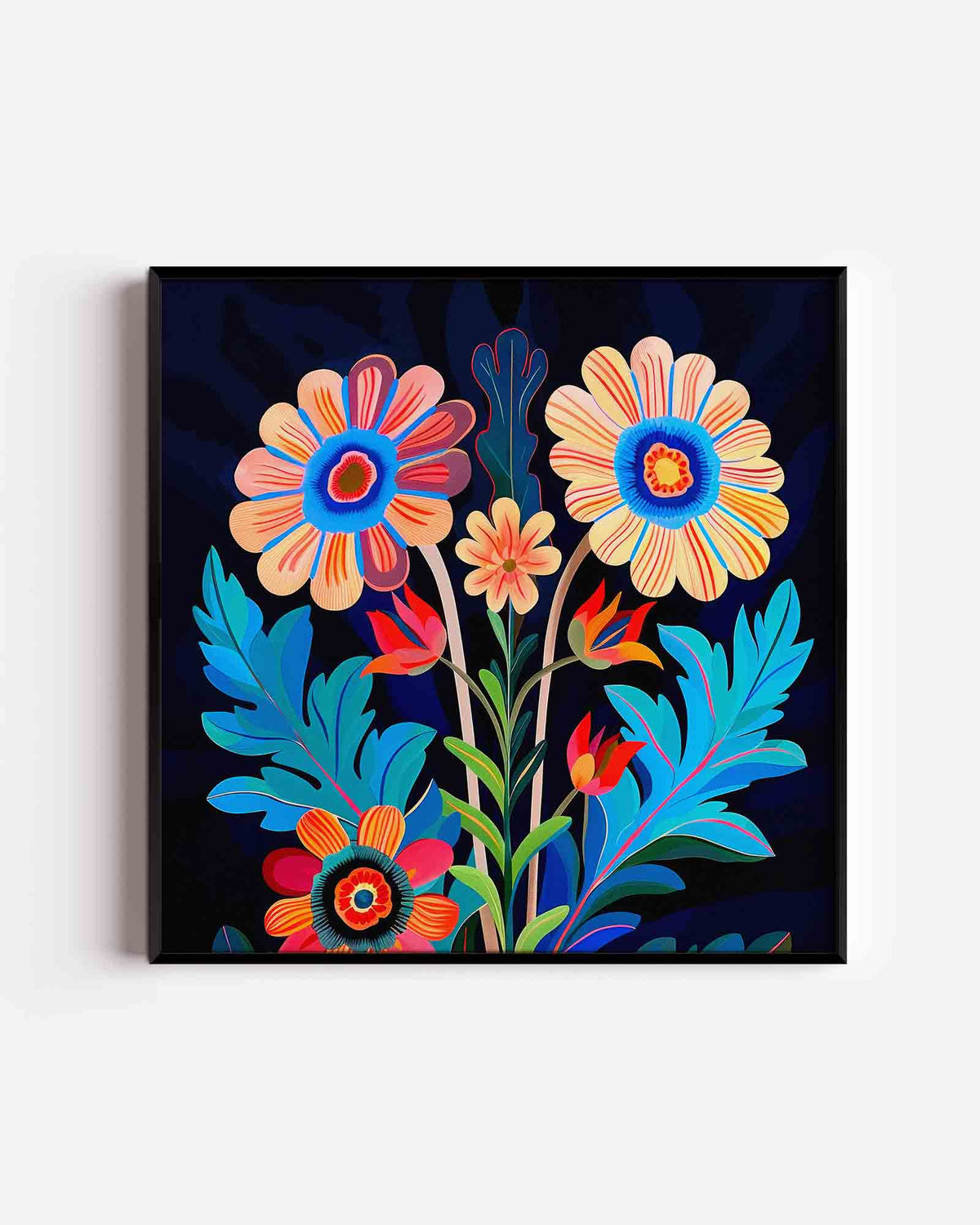 Bloemen en bladeren – kleurrijke illustratie poster als wanddecoratie