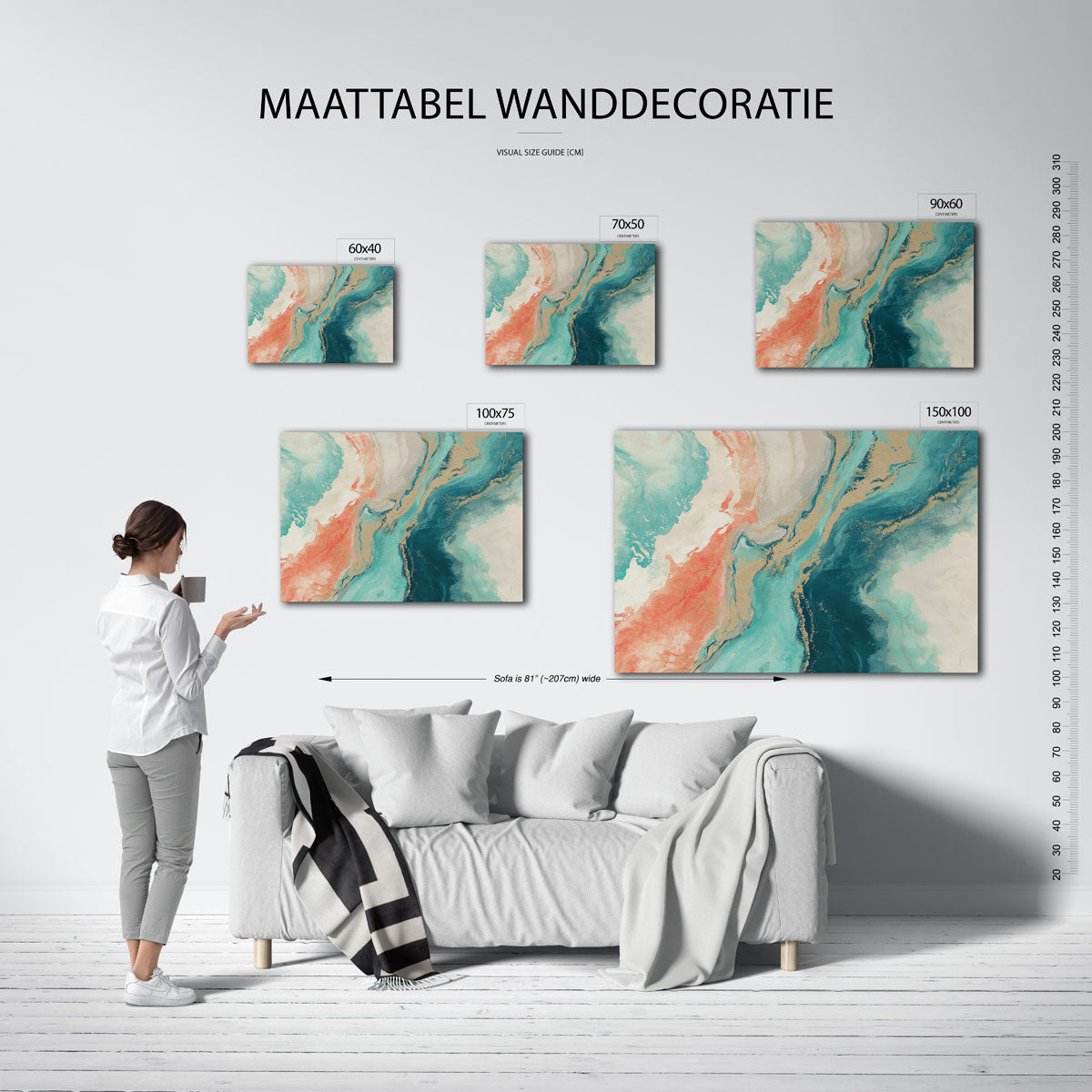 Vloeiende kleurencompositie – Lijnen – moderne liggende wandkunst