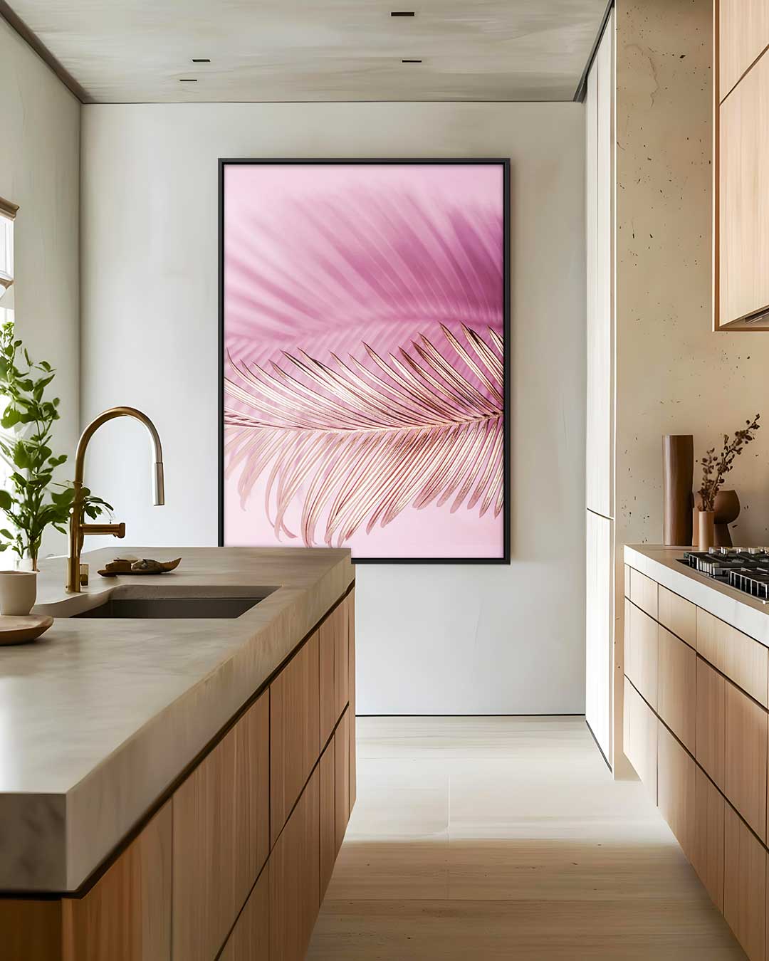 Roze Dromerige Palmblad – modern portret kunstwerk van WallArtistic