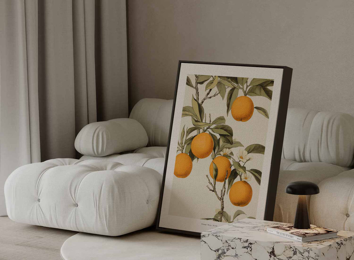 Vintage Sinaasappel Illustratie – plexiglas wanddecoratie in portret formaat