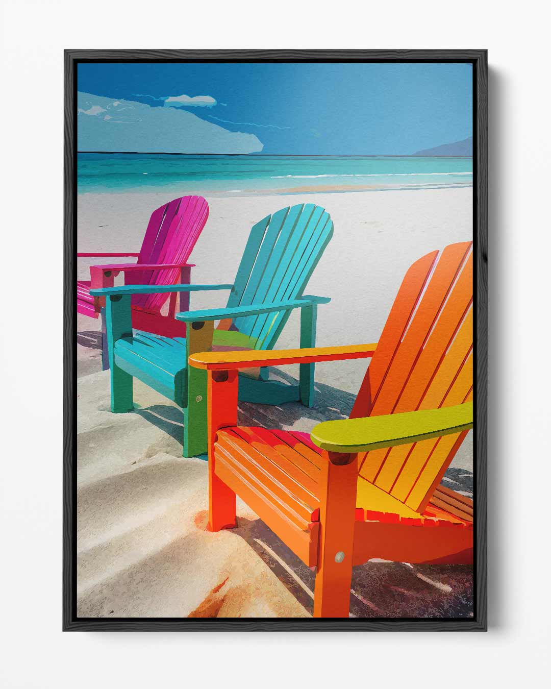Kleurrijke Strandstoelen aan Zee – portret kunstwerk als wanddecoratie