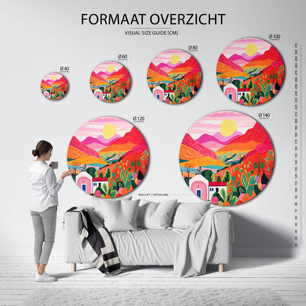 Landschap met bergen – abstracte wandkunst met textuur als muurcirkel